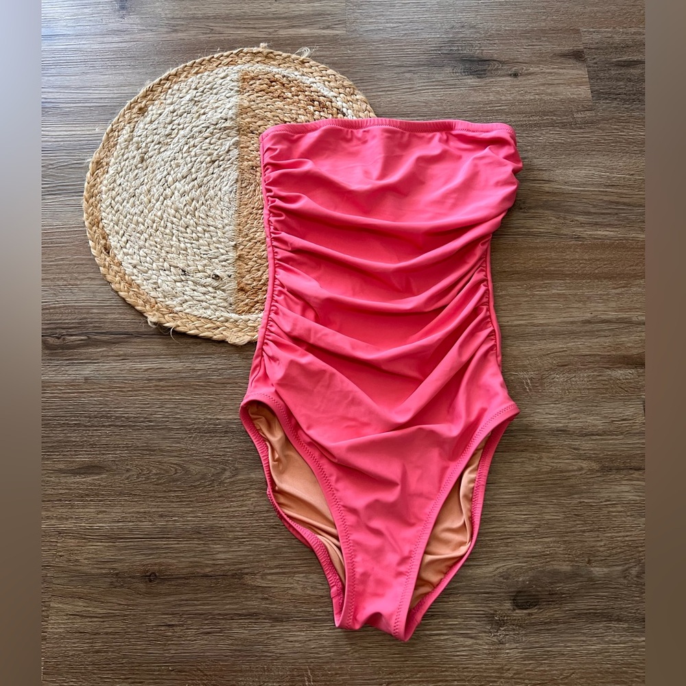J. CREW Strapless One Piece Ruched Swimsuit